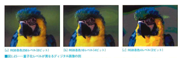 量子化レベルが異なるディジタル画像の例